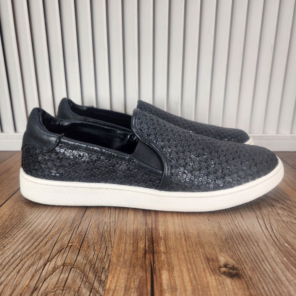 UGG Cas Glitter Trainer Womens Size 9.5 Black Sparkle Stars Loafer Shoes 1095529